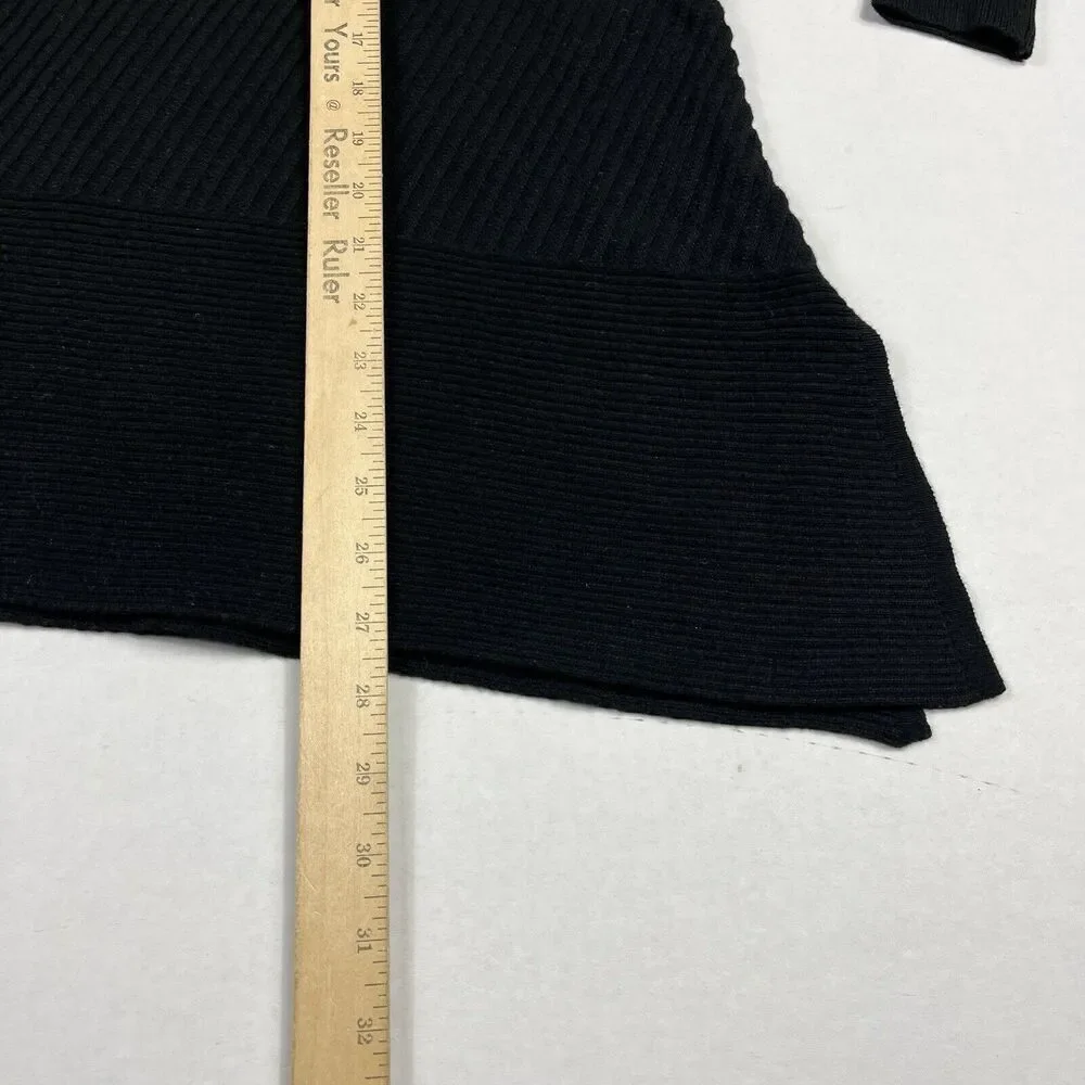 Chicos Tunic Sweater Black Asymmetric Warm Cozy Ribbed Knit Pullover 0 SMALL NEW